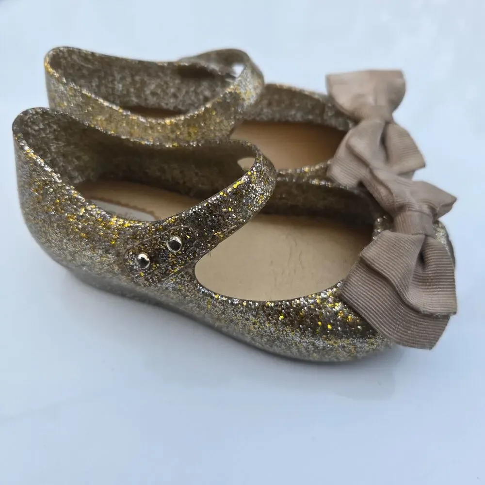 Mini‎ Melissa Shoes Toddler Girls 7 US Mary Jane Bow Peep Gold Glitter